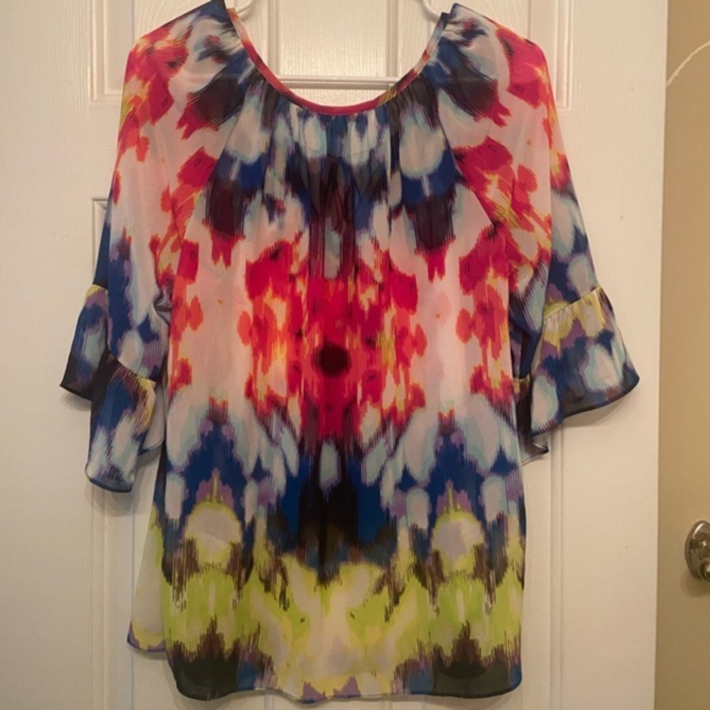Milly for Design Nation sheer tie dye Boho blouse Size‎ M - Picture 5 of 6
